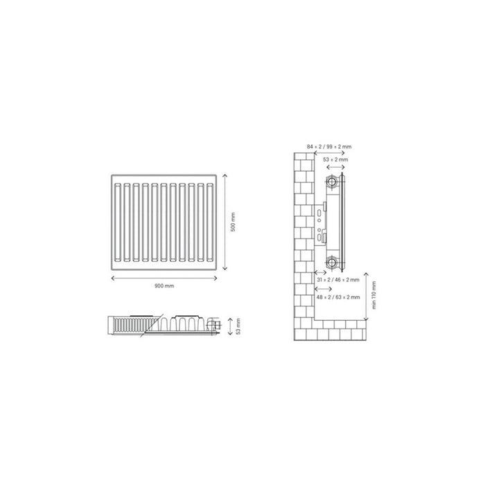 Flomasta Convector Radiator11 Single Panel White Horizontal 731W (H)50x(W)90cm - Image 5