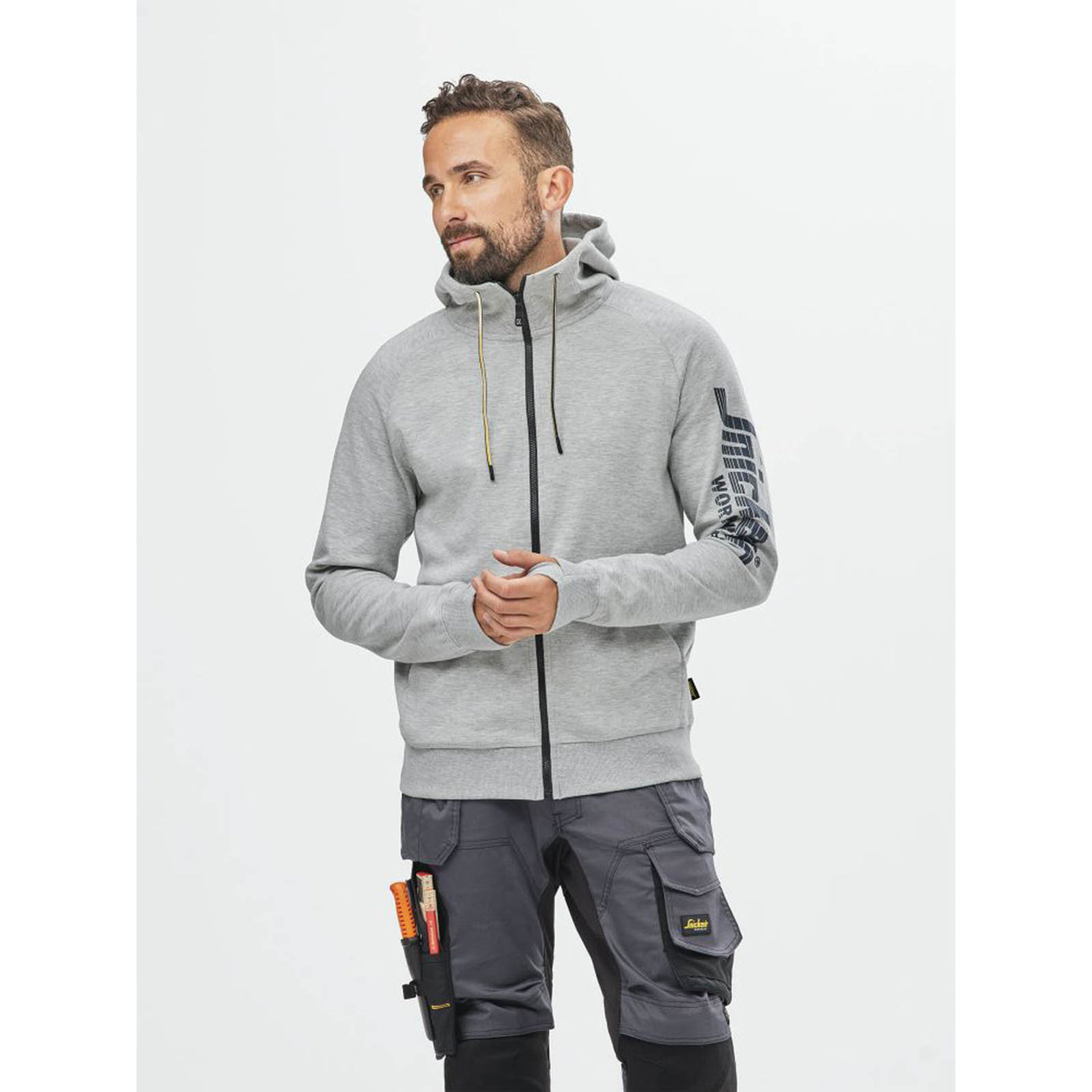 Snickers 2895 Logo  Full Zip Hoodie Grey Melange  Large 43" Chest - Image 3