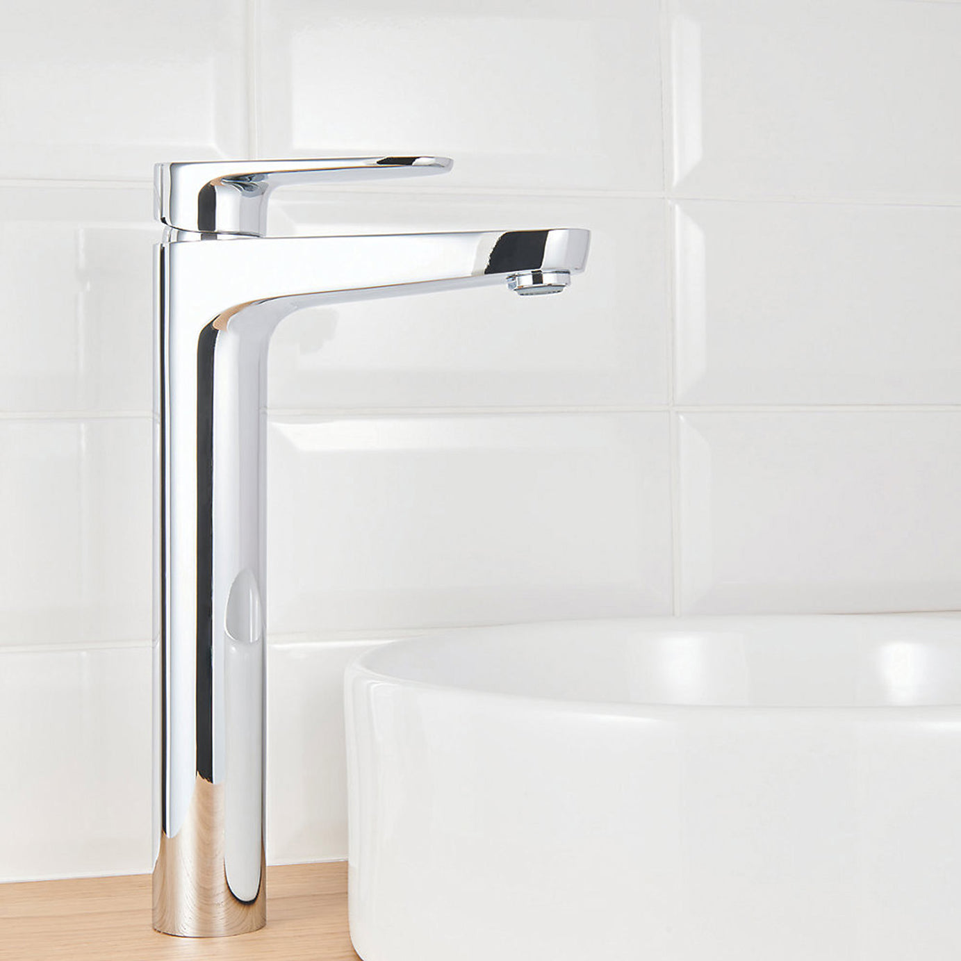 Bathroom Basin Tap Mono Mixer Tall Silver Single Lever Clicker Waste Faucet - Image 2
