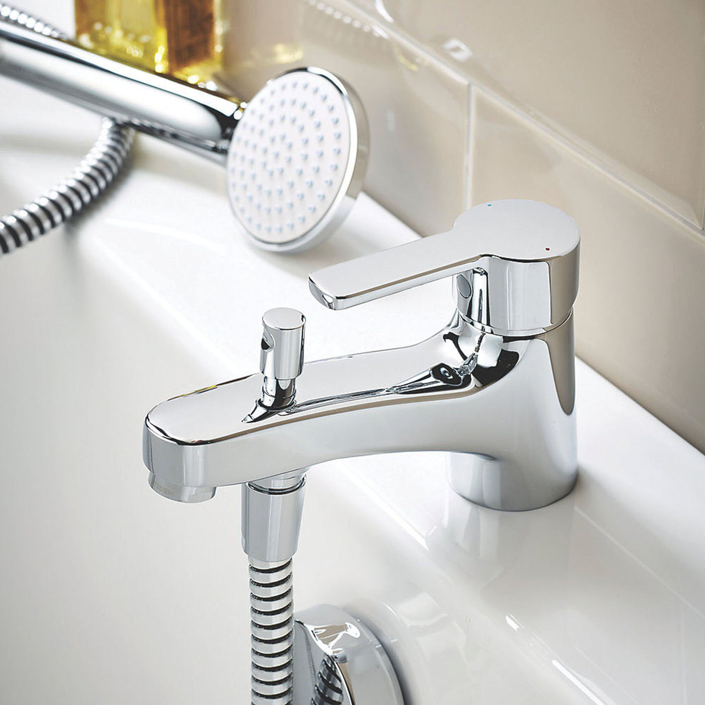 Bath Filler Tap Mixer With Hand Held Set Chrome Single Lever Round Head - Image 2
