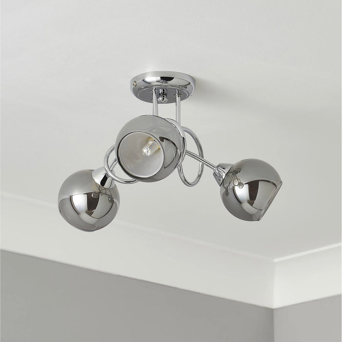 Elevate Ceiling Light 3 Lamp Chrome & Smoked Glass Effect Modern IP20 240V 28W - Image 2